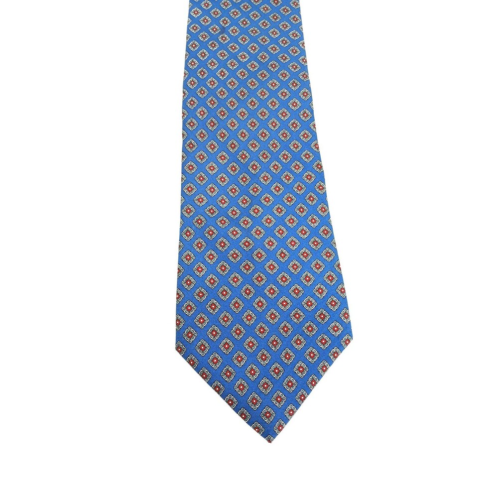 Vtg Christian Dior All Silk Necktie Blue Geometric Medallion Pattern 56"x3.5"